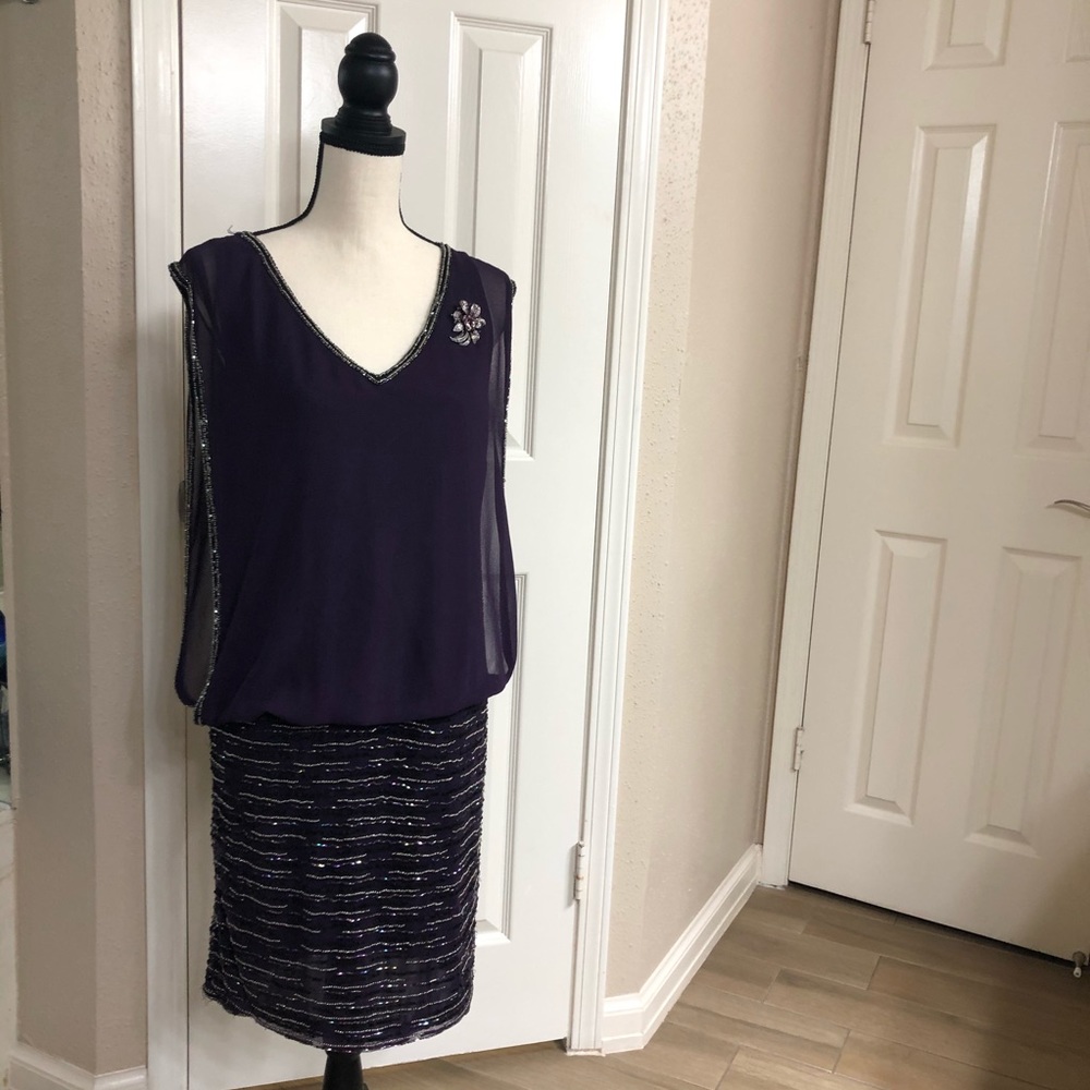 Deep Purple Evening Dress with Sequined Bottom
